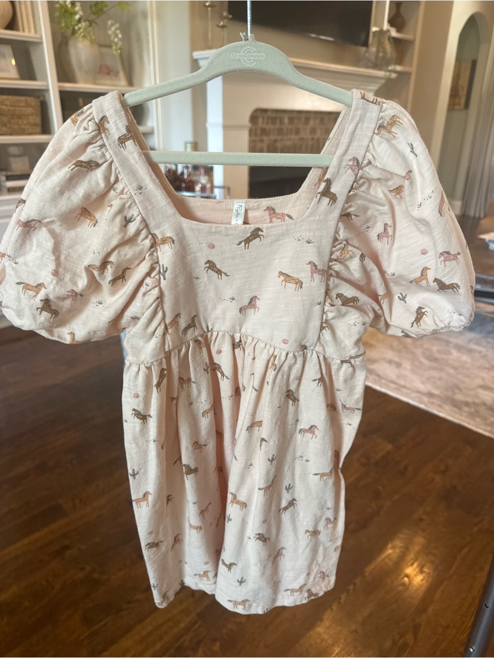 Rylee + Cru Cream Prairie Horse Print Puff Sleeve Dress